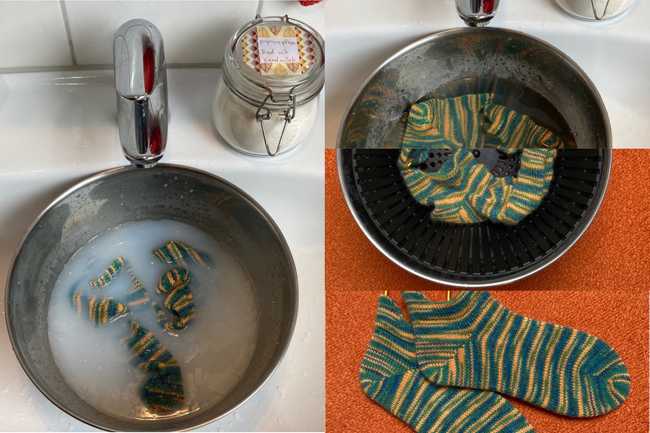 Socken waschen und spannen